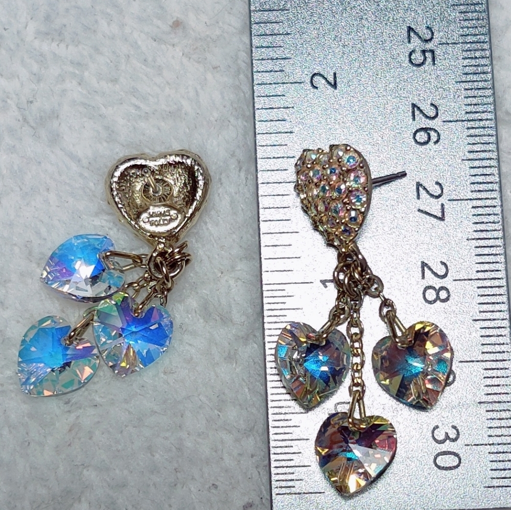 Rare Signed Y2K Kirk's Folly AB crystal earrings in gold setting, NWOT - Picture 4 of 8